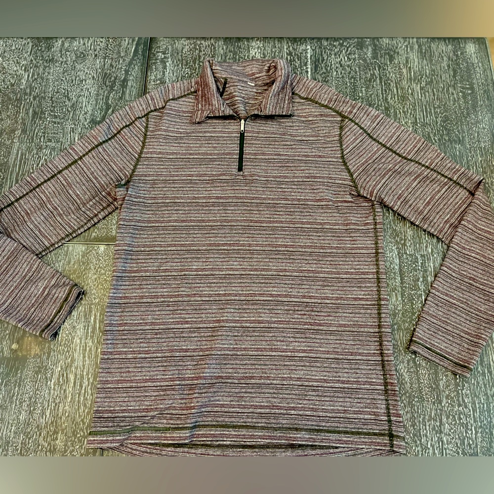 Lululemon Surge Warm 1/2 Zip in Polar Night Stripe Cherry Gator Green